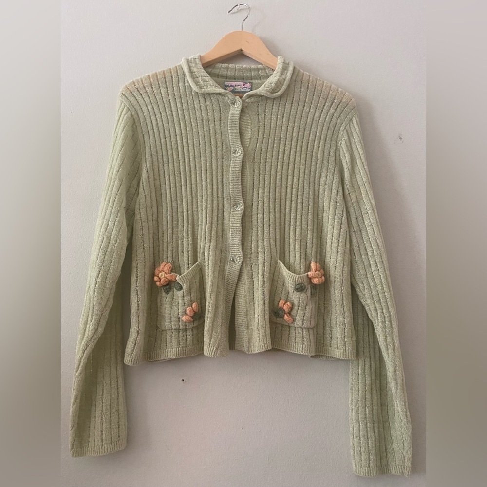 April Cornell green Cardigan floral floret buttons size S pristine condition - Picture 10 of 13